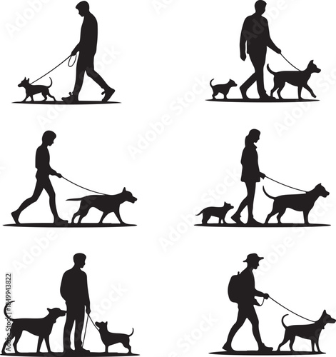 Dog Walking Silhouette Icon Set