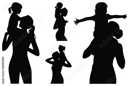 Silhouettes of Women Carrying Children in Various Poses