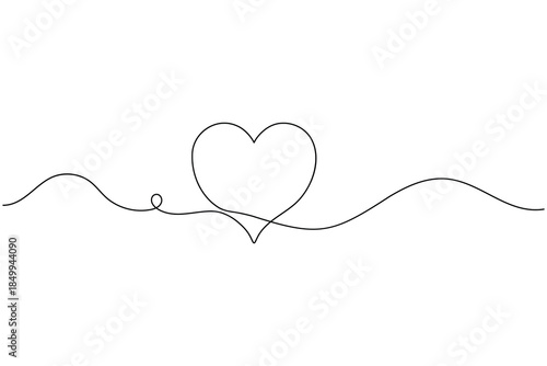 Minimalist heart illustration created with a single continuous line representing love and simplicity