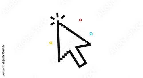 Mouse cursor arrow icon with a clicking action and decorative sparks representing user interface and web navigation.