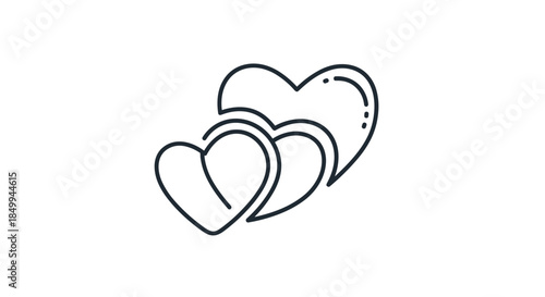 Three overlapping hearts in a simple black and white line art style representing love friendship and affection symbols.
