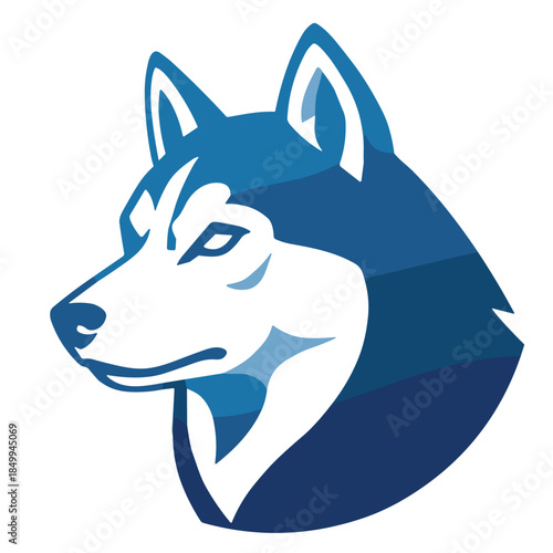 Stylized Blue Husky Dog Head Mascot Logo Vector Illustration with Minimalist Geometric Shading Isolated on a White Background