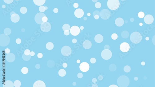 Snowflakes background. Light blue backdrop with scattered soft white circular shapes representing snow with bokeh effect. Gentle, airy winter scene with light texture. Seamless vector illustration.