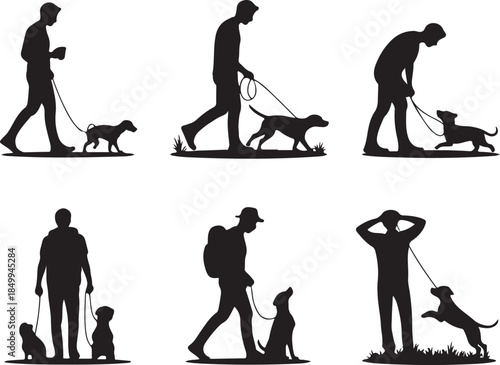 Dog Walking Silhouette Icon Set