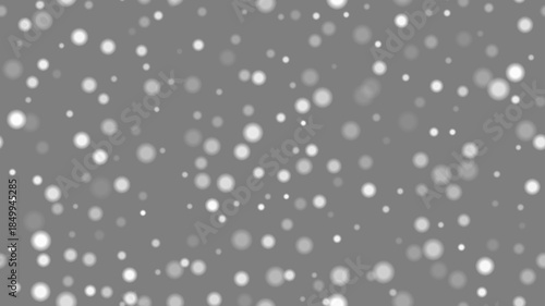 Snowflakes background. Light grey backdrop with scattered soft white circular shapes representing snow with bokeh effect. Gentle, airy winter scene with light texture. Seamless vector illustration.