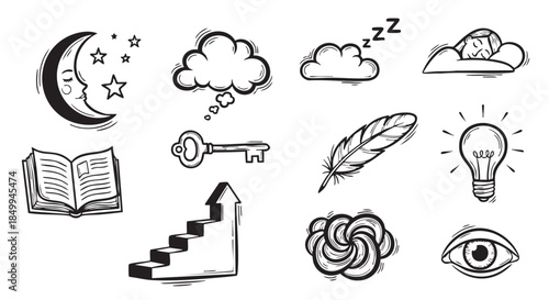 Dreamy concept art illustration moon stars book key and stairs path