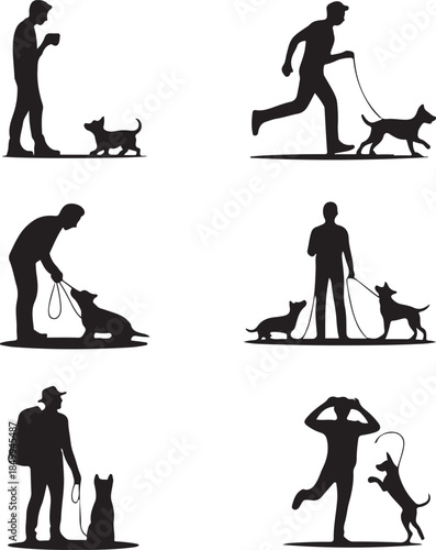 Dog Walking Silhouette Icon Set