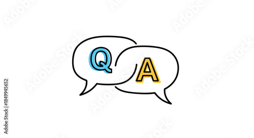 Question and answer concept featuring two speech bubbles labeled Q and A for customer support or frequently asked questions.