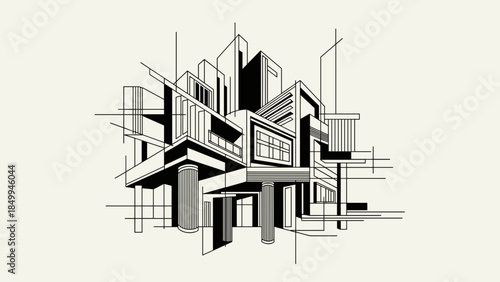 Modern Building Architectural Blueprint Design.