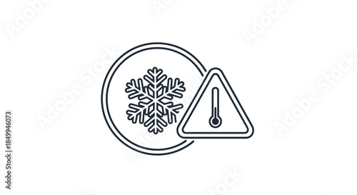 Low temperature warning icon featuring a snowflake inside a circle next to a thermometer in a triangle symbol on white.