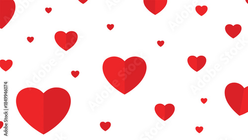 A delightful pattern of vibrant red hearts floats against a clean white background, evoking feelings of love and affection.