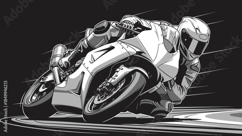 Motorcycle Racer in Action on Track.