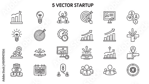Modern thin line vector startup business success icons collection for creative growth and strategic development concepts