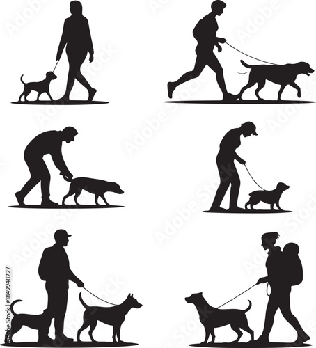 Dog Walking Silhouette Icon Set