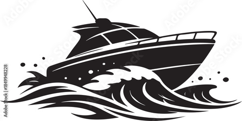 A silhouette of boat on waves, water transport concept, minimal vector