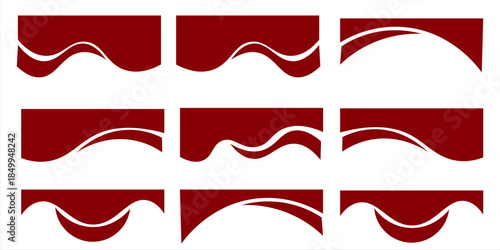 red Wave Abstract Shape Border and Corner Frame Vector Set Collection. Decorative Elements Corners, Borders, and Frames.