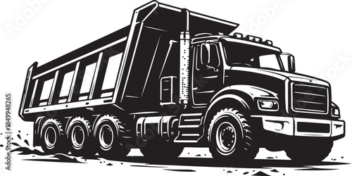 A silhouette of construction truck, heavy machinery theme, black vector