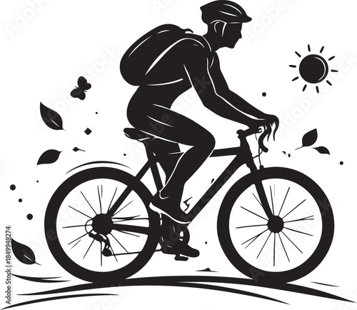A silhouette of bicycle with rider, eco transport, minimal black vector