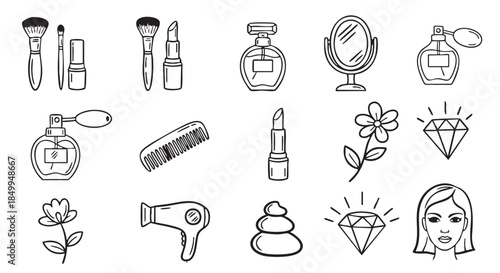 Set of beauty and personal care doodle icons collection vector