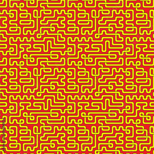 Seamless pattern of yellow line or pipe with red background drawing in colorful line art Illustration vector