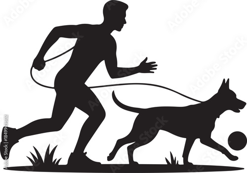 Dog Walking Silhouette Icon Set