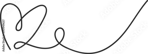 Single black hand-drawn heart swirl and loop calligraphic line element isolated on a white background