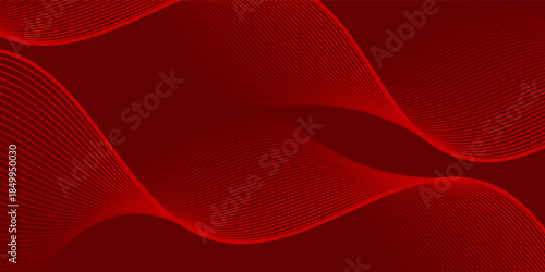 Abstract red background with glowing curve lines. Modern shiny red gradient geometric circle lines pattern. Futuristic concept. Suit for banner, brochure, poster, presentation. vector illustration