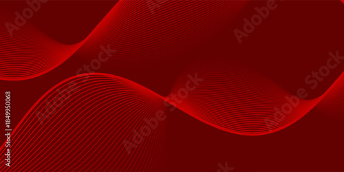 Abstract red background with glowing curve lines. Modern shiny red gradient geometric circle lines pattern. Futuristic concept. Suit for banner, brochure, poster, presentation. vector illustration