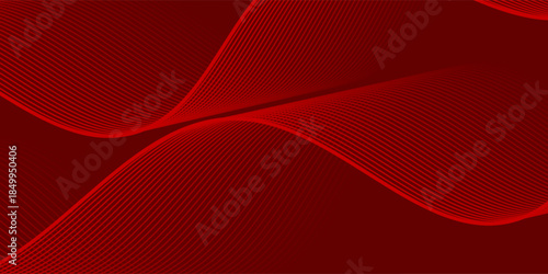 Abstract red background with glowing curve lines. Modern shiny red gradient geometric circle lines pattern. Futuristic concept. Suit for banner, brochure, poster, presentation. vector illustration