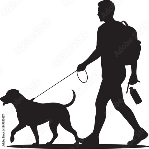 Dog Walking Silhouette Icon Set
