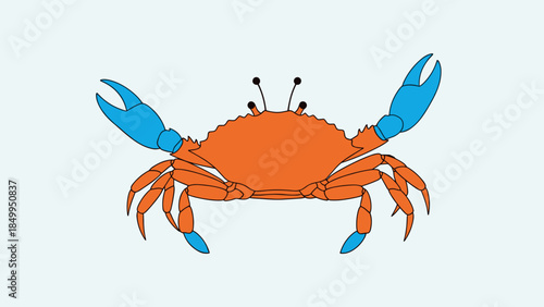 Orange and Blue Cartoon Style Crab.