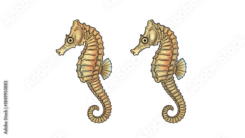 Pair of Yellow and Orange Seahorses.