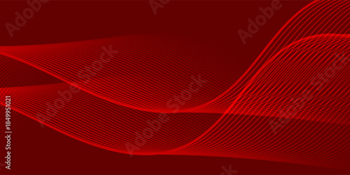 Abstract red background with glowing curve lines. Modern shiny red gradient geometric circle lines pattern. Futuristic concept. Suit for banner, brochure, poster, presentation. vector illustration