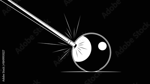 Pool Cue Ball Impact on Black Background.
