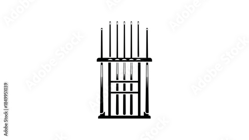 Pool Cue Rack with Cues and Accessories.