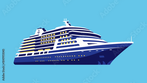 Luxurious Cruise Ship Sailing on Blue Ocean with Clear Sky, Representing Vacation and Travel