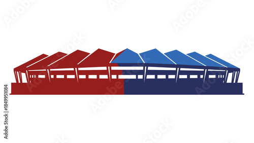 Modern Stadium Roof Structure with Red and Blue Elements on Isolated White Background