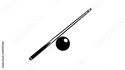 Pool Cue Stick and Black Ball.
