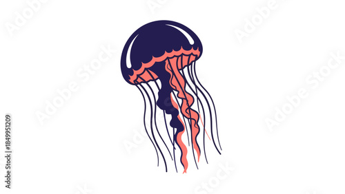 Purple and Pink Jellyfish Illustration Isolated.