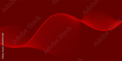 Abstract red background with glowing curve lines. Modern shiny red gradient geometric circle lines pattern. Futuristic concept. Suit for banner, brochure, poster, presentation. vector illustration