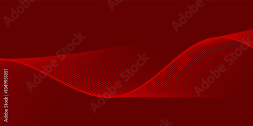 Abstract red background with glowing curve lines. Modern shiny red gradient geometric circle lines pattern. Futuristic concept. Suit for banner, brochure, poster, presentation. vector illustration