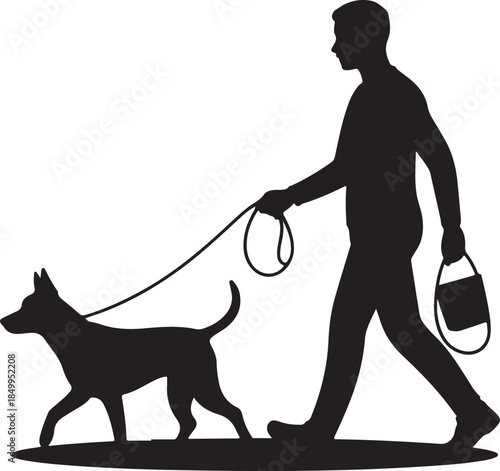 Dog Walking Silhouette Icon Set