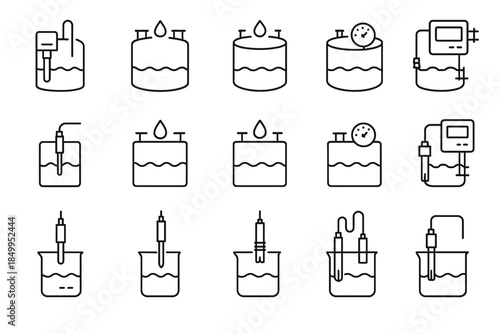 Set of linear icons of various liquid level measurement devices