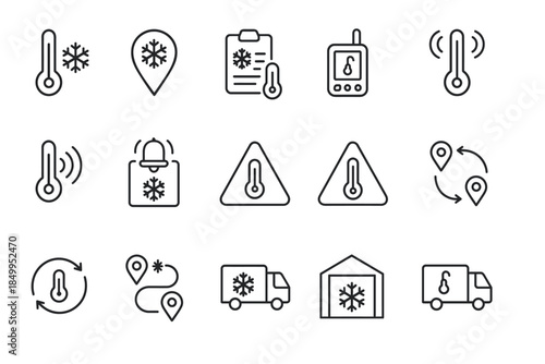 Winter temperature icons: thermometer, snowflake, location, alert symbols