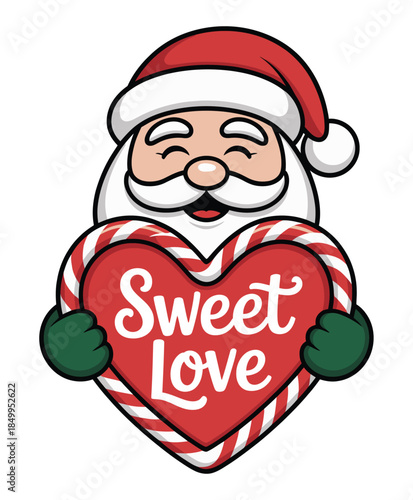 Cartoon Santa Claus Holding Heart-Shaped Candy