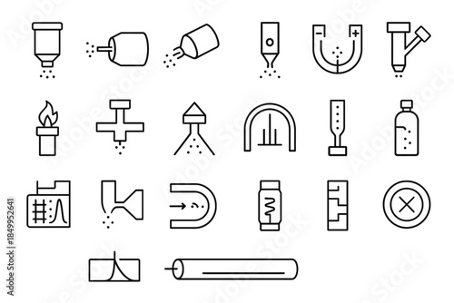 Collection of black and white science and technology icons