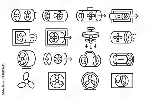 Collection of ventilation system icons for airflow and hvac solutions
