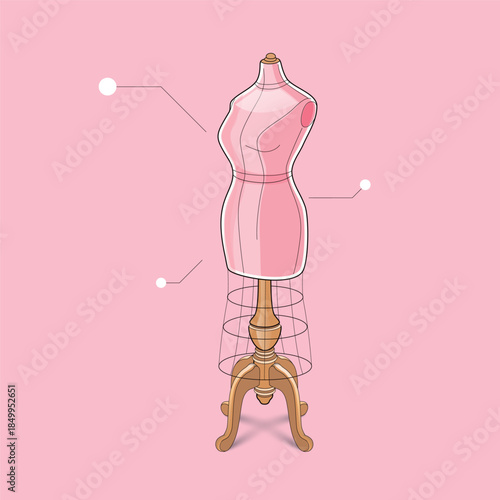 Vintage tailor mannequin,Isometric view,Fashion background.