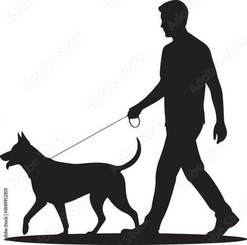 Dog Walking Silhouette Icon Set