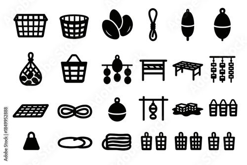 Collection of black silhouette icons for various containers and items